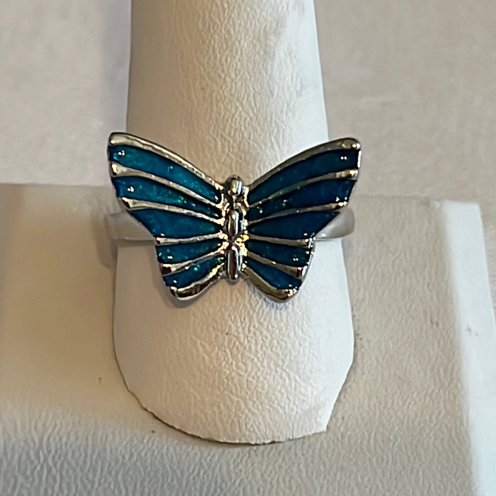 Blue Butterfly Silver Ring